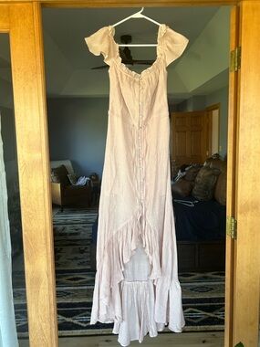 Light Pink Ruffle Button-Front Maxi Dress